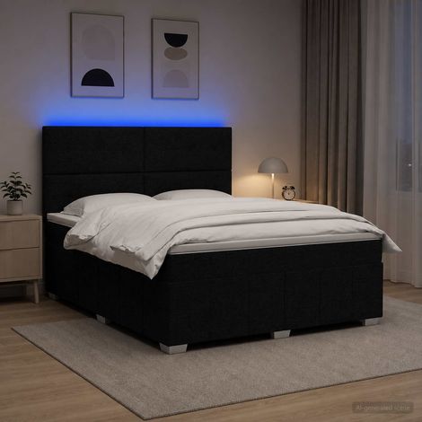 vidaXL Lit boxspring LED avec matelas Noir 140 x 190 cm Tissu (1/5)