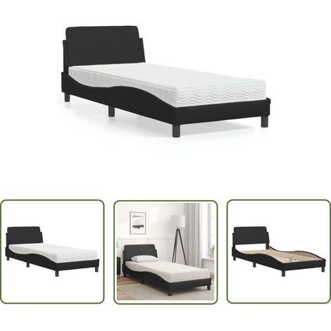 The Living Store Lit avec matelas noir 80x200 cm similicuir - Lit Double - Lit Plateforme - Lit Design - Lit Moderne - Literie (1/5)
