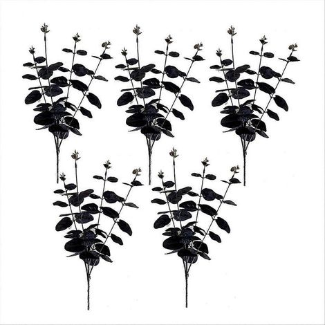 Branche d'eucalyptus noir, fleur noire artificielle (1/5)