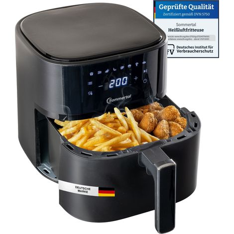 Sommertal Heißluftfritteuse HF570 mit 5,7L Fassungsvermögen - Airfryer oder Heissluftfriteuse mit Touchscreen, 8 Programmen, 1700 Watt