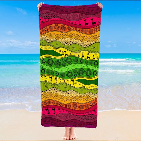 Serviette de plage imprimé ethnique, microfibre, séchage rapide (1/5)