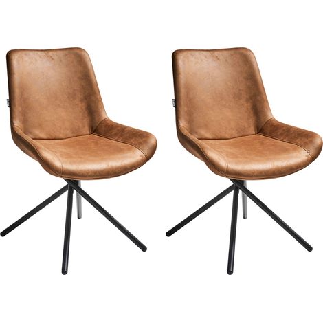 Conjunto de 2 sillas de comedor patas entrecruzadas de hierro tapicería de gamuza sintética marrón dorado Hailey