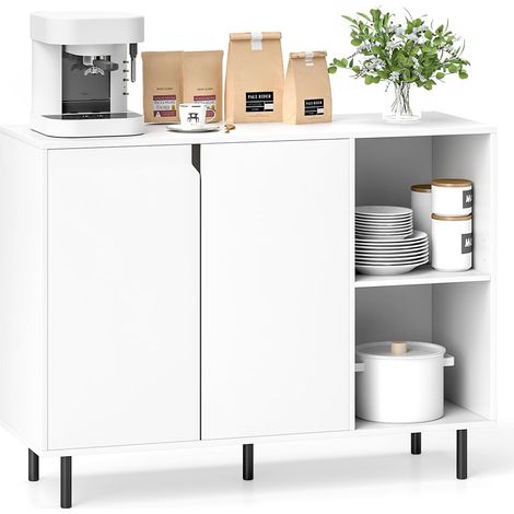 GOPLUS Buffet Bas de Cuisine 106x38x80CM avec 2 Portes-Ilot de Rangement de Cuisine avec Etagères Réglables-Pieds en Métal (1/5)