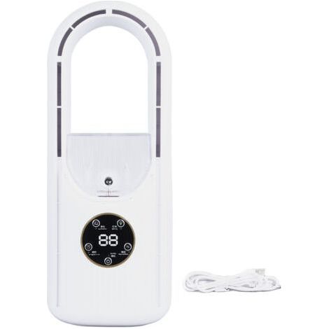 Bladeless Fan, 6 Speed Adjustment, 100ml Water Tank, Silent USB Table Misting Cooling Fan with Timing White (1/5)