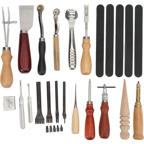 Kit d'outils de maroquinerie pour travail du cuir, découpe, couture, perforation et point main DIY (1/5)