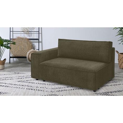 BOBOCHIC - Chauffeuse 2 places avec accoudoir pour canapé modulable NIHAD tissu velours côtelé Angle gauche Vert clair (1/3)