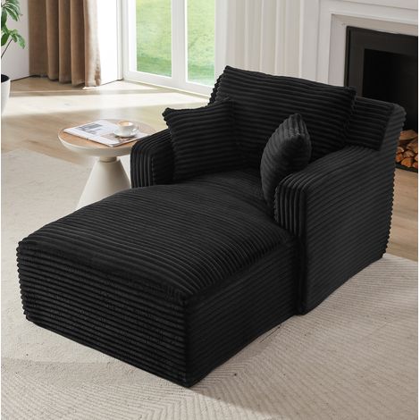Chaiselongue 166x100x82 cm en tejido de pana negra, ahorro de espacio para salón FloraGrace (1/5)