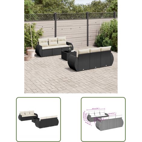 The Living Store 7-tlg. Garten-Sofagarnitur mit Kissen Schwarz Poly Rattan - Gartensorgsgarnitur - Outdoor Möbel - Lounge Set - Gartenlounge - Rattan Gartenmöbel