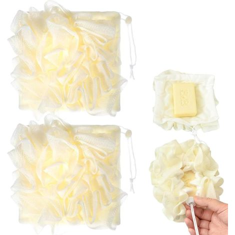 2 éponges de douche avec poche à savon lavable 2-en-1 gant de toilette brosse exfoliante corporelle (1/5)
