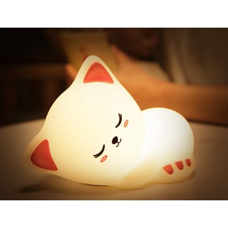Luz nocturna con forma de gato para niños，luz nocturna para bebés，luz nocturna recargable para bebés，luz nocturna portátil de silicona (1/5)