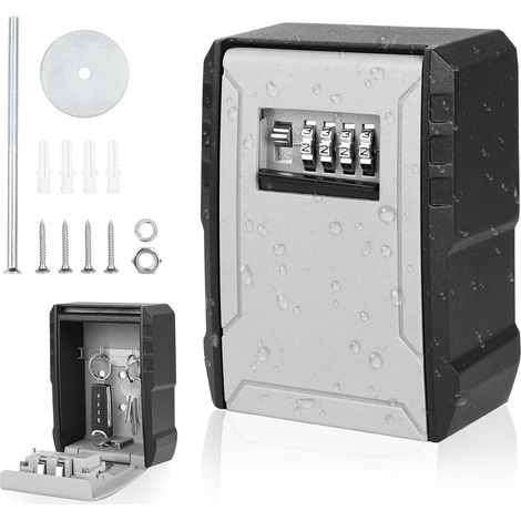 Secure Key Box, Key Safe with 4-Digit Combination Lock, Outdoor Secure Key Box, Waterproof Key Box, Large Wall-Mounted Key Box, Waterproof Key Box (Grey) (1/5)