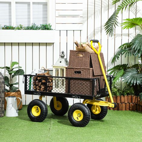 Carrello da Giardino in Acciaio con Capacità 200 kg e Pareti Laterali Rimovibili, 104x54x51 cm, Nero e Giallo