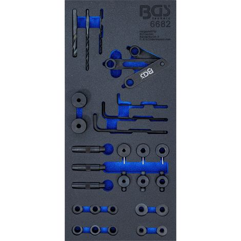 BGS Inserción carro de herramientas 1/3: Juego de herramientas de calibre para perforación de culata 28 pzs. - 6682