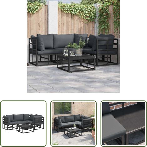 Gartenbank -  Gartensofa-set mit Kissen 5 pcs Schwarz Aluminium (1/5)