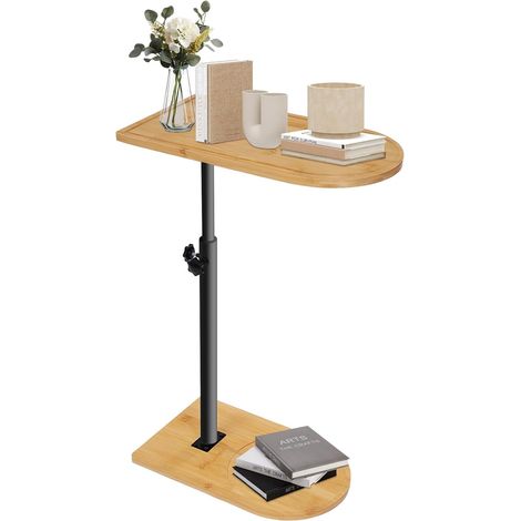 Table d'Appoint en Forme de C Réglable en Hauteur Petite Table Basse Latérale en Bambou et Métal Bout De Canape pour Salon, Salle de Bain, Lit, Canapé et Café (Style 2) (1/5)