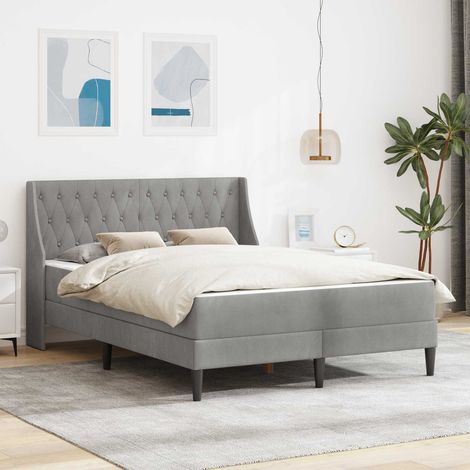Cadre de lit avec matelas Gris clair 120 x 190 cm Velours (1/5)