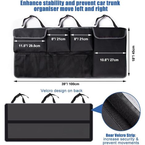 Sac de rangement pour coffre de voiture, sac de rangement pliable noir imperméable à suspendre au siège arrière de voiture (1/4)