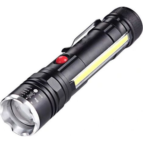 Lampe de poche zoom T6 pour l'extérieur, rechargeable par USB, lampe de travail longue distance avec pince aimantée (1/3)