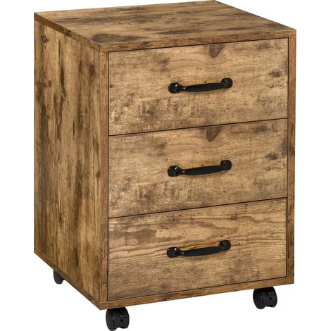 3 Drawer File Cabinet, Mobile Filing Cabinet on Wheels for Home Office, Study, Rustic Brown