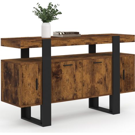 Idmarket – Buffet 140 cm 4 portes bois effet vieilli et noir – Dimensions 140 x 40 x 80 cm – Style industriel moderne – Rangement optimisé