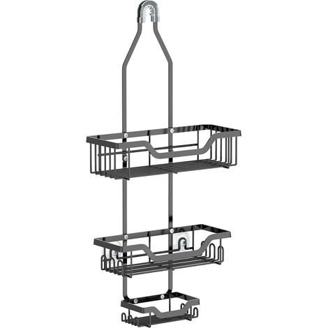 Soporte para cabezal de ducha de acero inoxidable: estante colgante para ducha con 3 estantes, adecuado para baños y hogares, color negro.