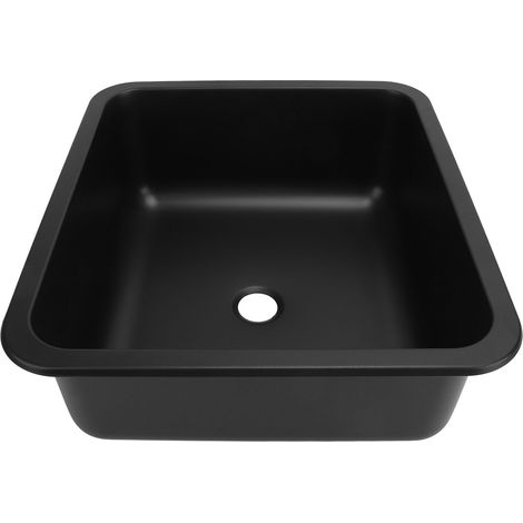 Évier de camping-car/mobil-home/bateau/yacht en acier inoxydable 304, polyvalent et de grande capacité, de forme rectangulaire, avec revêtement plastique noir. (1/5)