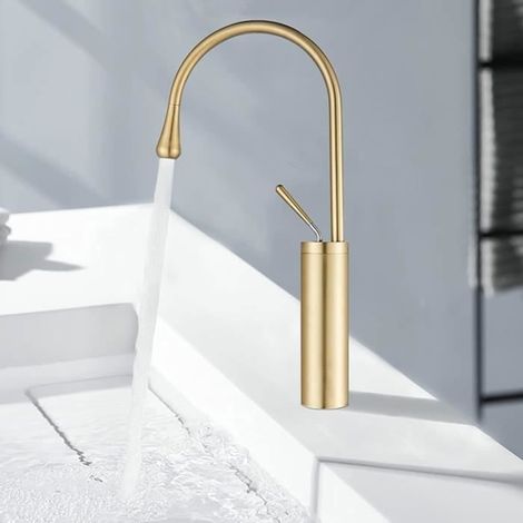(dore Brossé) Robinet salle bain-Robinet lavabo- Mitigeur Lavabo en Acier Inoxydable 304, Design Moderne de Mitigeur Salle de Bain (1/4)