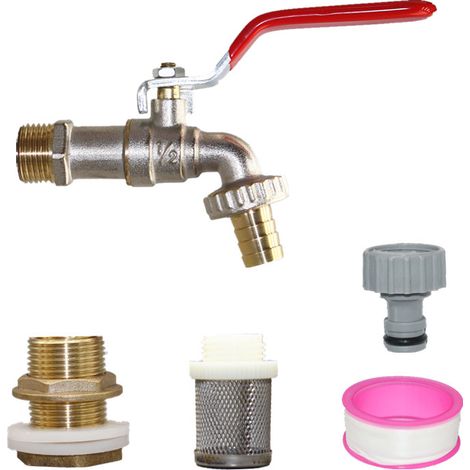Robinet à boisseau sphérique 1/2", laiton, avec base filtrante, adapté pour machine à laver, jardin, seau en plastique