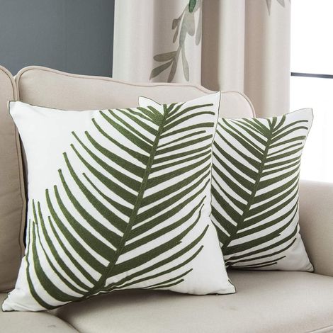 Housses de coussin décoratives à motif de plantes tropicales vertes, 45 x 45 cm, pour canapé ou chambre, lot de 2, style naturel. (1/3)