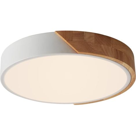 Plafonnier LED moderne en bois, 18 W, rond, encastré, idéal pour chambre, cuisine, salon, salle à manger, couloir, bureau, lumière neutre, 4 000 K, Ø 30 cm x 5 cm [Classe énergétique E]