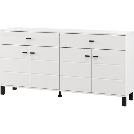 Credenza Barich, Madia 3 Ripiani, 2 Cassetti, 4 Ante, 154x35x78h cm Bianco