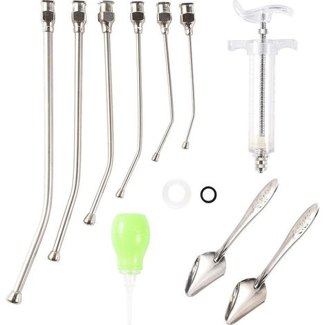 Baby Bird Parrot Lot de 6 seringues d'alimentation manuelles 20/50 ml avec 6 tubes incurvés et cuillère d'alimentation en métal en acier inoxydable (20 ml) (1/3)