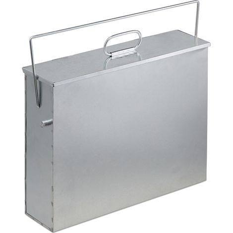 Relaxdays Square Ash Bucket with Lid, 15l, Galvanised Steel, Bin for Fireplace/Barbecue/Oven, HWD: 42x44.5x12 cm, Silver