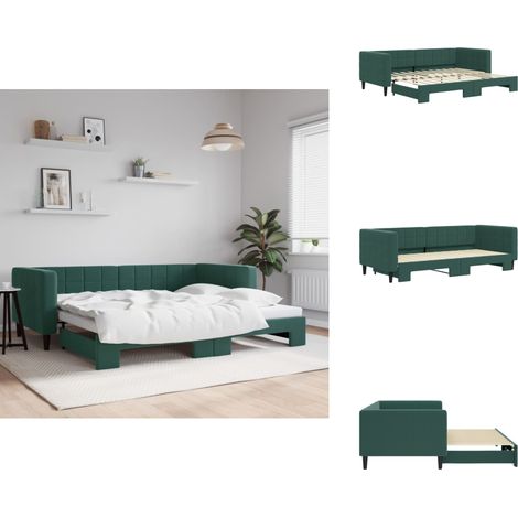 Tagesbett Ausziehbar Dunkelgrün 90x200 cm Samt - Ausziehbares Tagesbett - Ausziehbare Tagesbetten - Schlafbett - Gästebett (1/5)