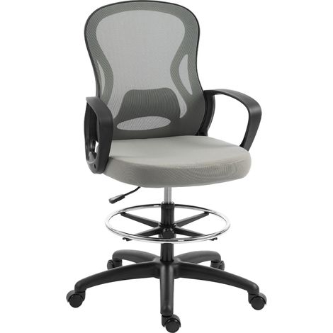 Chaise Marzano Bureau Assise Haute Réglable Ergonomique Tissu Maille Gris