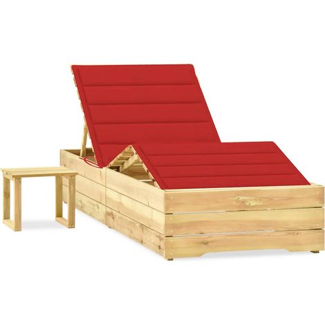 Chaise longue de jardin avec table et coussin Bain de soleil Transat Pin imprégné 52965 (1/5)
