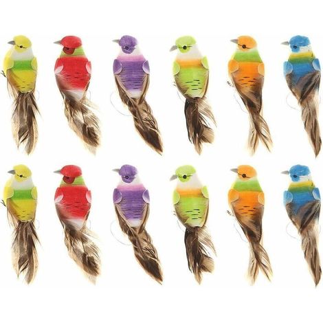 Set mit 12 bunten künstlichen Vögeln an Schaumstoffclips für Gartenbastelarbeiten, Vogelornamente, DIY-Bastelarbeiten für Hochzeitsdekorationen (Farbe zufällig) (1/5)