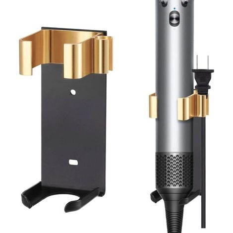 YMYNY-Halterung kompatibel mit, Metall-Wandhalterung für Lockenstab, Glätteisen, Aluminium (Schwarz und Gold) (1/4)
