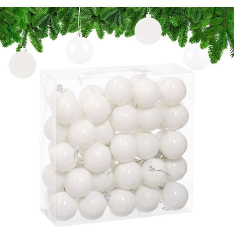 Relaxdays Palline di Natale, Set da 50 Palle Albero, Addobbi Natalizi, ∅ 6 cm, Sfere in Plastica Lucida e Opaca, Bianco (1/5)