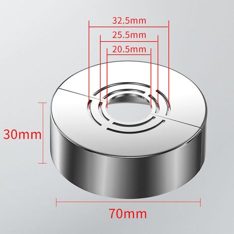 Set di 3 rosette per miscelatore doccia, 3 misure in 1, rosetta divisa per rubinetto Ø 20,5 mm/25,5 mm/32,5 mm, copritubo per radiatore, rubinetto doccia, facile installazione, cromato (70 x 30 mm) (1/3)