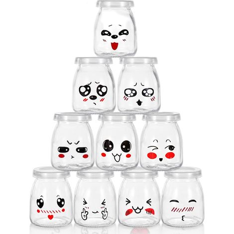 Lot de 10 bocaux à yaourt en verre transparent avec couvercle, pour yaourt, dessert, pudding, confiture, sans BPA (100 ml) (1/5)