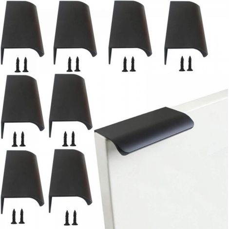Poignée de meuble de cuisine en alliage d'aluminium, nickel brossé, noire, pour tiroir, porte d'armoire, installation dissimulée, lot de 8 (80 mm) (1/5)