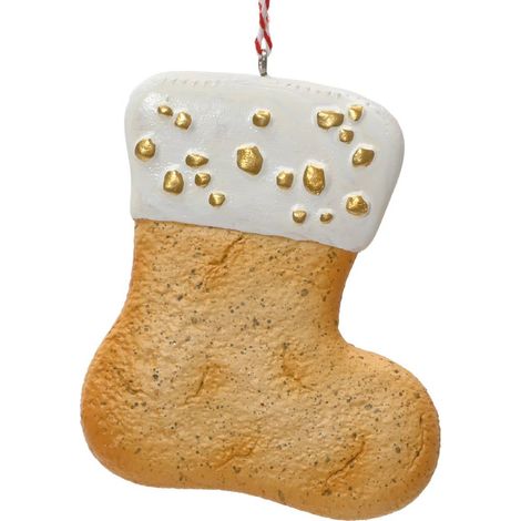 Kaemingk – Suspension de Noël biscuit botte de Saint-Nicolas chocolat blanc et vermicelles dorés – Polyrésine, L 7 x H 8,5 cm