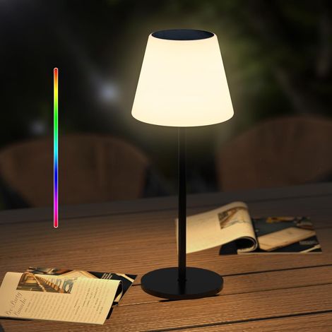 Lampe de table solaire d'extérieur avec capteur de lumière, à intensité variable, blanc chaud et RGB, lampe de table sans fil, portable, rechargeable,pour l'intérieur,l'extérieur,la terrasse (1/5)