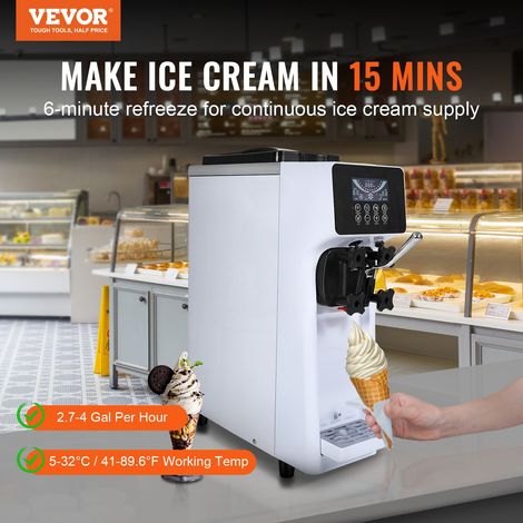 Machine à Crème Glacée Commerciale 10 L/h 900 W 1 Saveur, Machine à Glace Italienne Trémie 4 L, Panneau LCD, Pré-refroidissement Ne… (1/5)