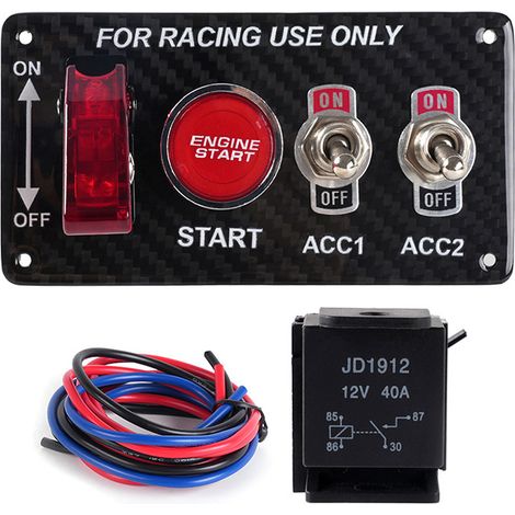 Car modification combination switch, multi-purpose ignition T3 carbon fiber panel switch, rocker type, one-button start, universal - T2 (1/4)
