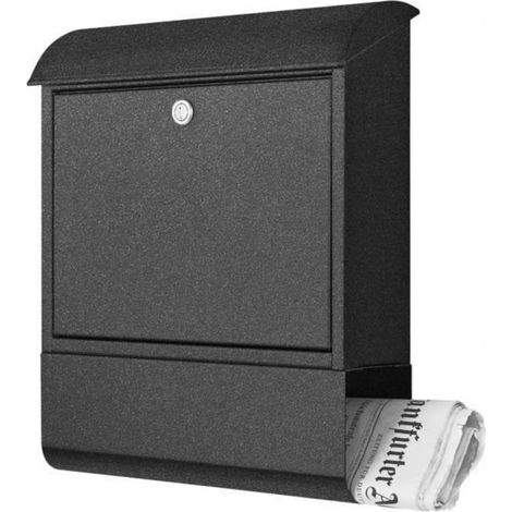 Heibi Briefkasten mit Zeitungsfach Stahlblech graphitgrau 40x12x45 cm DIN C4 quer