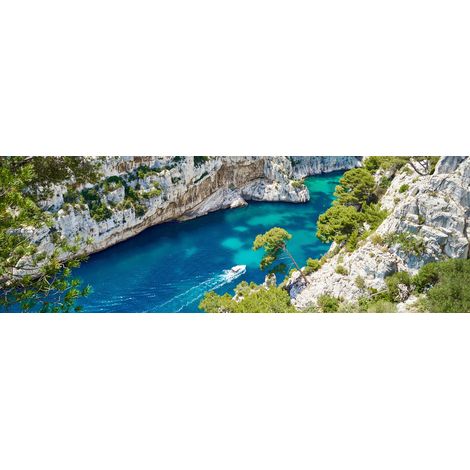 Tableau sur toile bateau calanque d'En-vau 30x97 cm - Impression sur Toile Murale Décorative - Image imprimée en HD sur Toile - Toile sur Châssis en Bois FSC - Fabriqué en France (1/4)