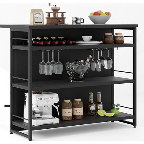 COSTWAY Isola per Cucina con Ampio Piano di Lavoro, Mobile da Cucina con 3 Ripiani Aperti, Poggiapiedi e Piedini Regolabili, Struttura in Metallo, per Cucina, Soggiorno, 120 x 60 x 101cm (Nero) (1/5)