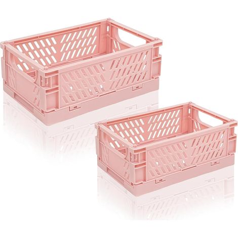 2er Set Faltbarer Aufbewahrungskorb, Stabiler Klappkorb, Großer & Kleiner Groß 25.3x16.5x10cm, Klein 15x10x5.8cm. Stabiler faltbarer Kunststoff, stapelbar mit Griff. Ideal für Küche, Bad, Auto (1/5)